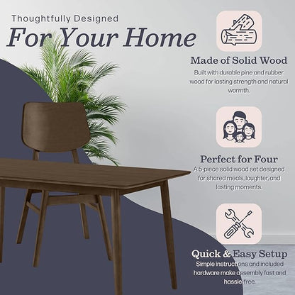 Alaterre Furniture Calais Dining – 5 Piece Dining Table Set for 4 with Chairs – Mid Century Modern 59-Inch Solid Wood Kitchen Table with 4 Chairs for Dining Room or Kitchen (Walnut Finish)