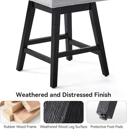 Counter Height Swivel Bar Stools Set of 3, Modern Linen Fabric Swivel Barstools with Back and Wood Legs, Upholstered 26" Seat Height Counter Stools for Kitchen Island, Home Bar, Grey