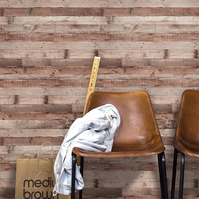 Yun-aeon Natural Wood-Cinnamon Wood Contact Paper Peel and Stick Wallpaper 17.3"x 80"Self Adhesive Removable Vintage Faux Wood Wall Paper Plank Shelf Home Decoration Kitchen Counter Cover Use