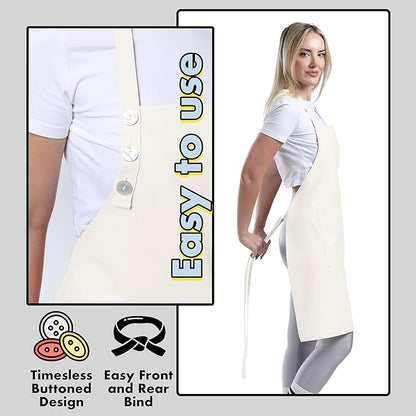 TOSHE Kitchen Apron Waterdrop Resistant Cotton Apron with adjustable Aprons for Women with Pockets 10 Color option Cooking Cream Apron (Cream)