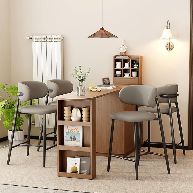 Bar Stools Set of 6 Counter Height Barstool Metal Kitchen Counter Height Bar Stool Island Chairs 26 Inch, Black/Light Grey