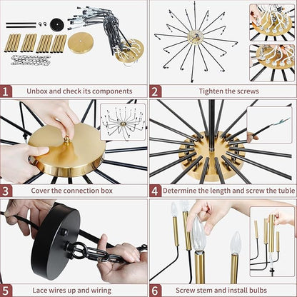 Black and Gold Chandelier, 16-Light Farmhouse Chandelier for Dining Room Lighting Fixtures Hanging, Industrial Modern Chandeliers for Dining Room Living Room Foyer Entry Staircase Kitchen