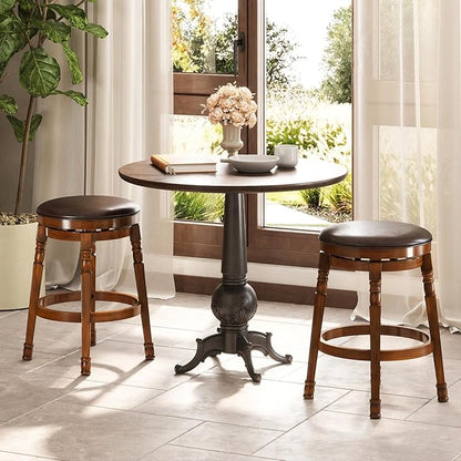 Giantex Swivel Bar Stools Set of 2, 24" Counter Height Bar Stools w/Faux Leather Padded Seat, Footrests, Solid Wooden Frame, Farmhouse Backless Barstools for Kitchen Island, Pub, Dining Room, Cafe