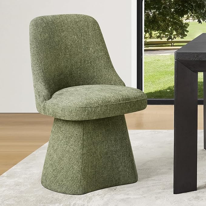 KISLOT Swivel Dining Chairs Set of 1, Upholstered Mid Century Modern Deskchair with High Back, Linen Fabric Kitchen Chairs for Dining Room, Bedroom, Dressing Room, Green