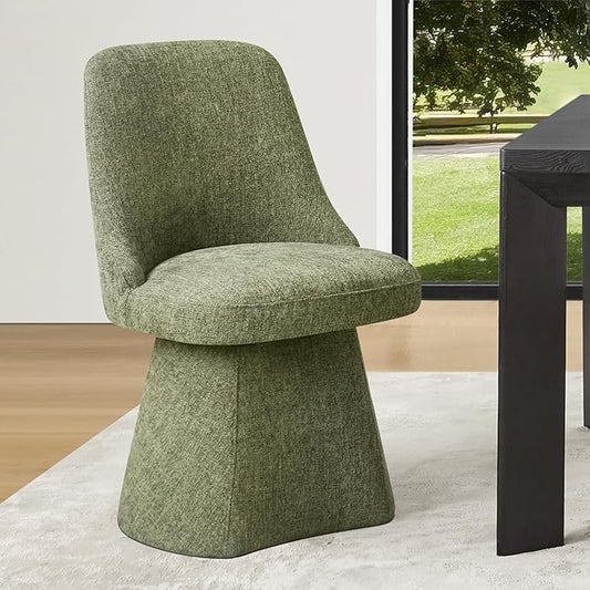 KISLOT Swivel Dining Chairs Set of 1, Upholstered Mid Century Modern Deskchair with High Back, Linen Fabric Kitchen Chairs for Dining Room, Bedroom, Dressing Room, Green