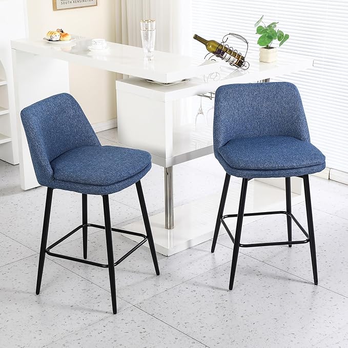 Counter Height Swivel Bar Stools Set of 2, 360° Swivel Upholstered Barstools with Back and Metal Legs, 25.6" Seat Height,Counter Stools for Kitchen Island and Pub,Linen Cloth,for Living Room