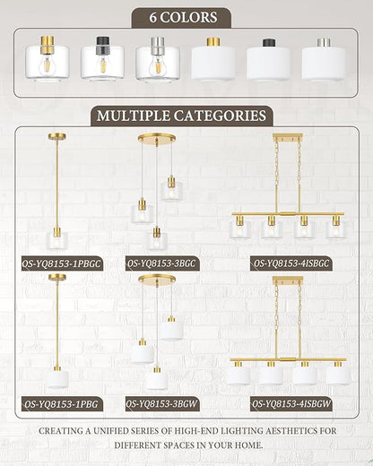 4-Light Brushed Gold Kitchen Island Lighting, Modern Linear Dining Room Chandelier Light Fixtures with Clear Glass and Chain, Mid Century Hanging Lights for Kitchen Island, OS-YQ8153-4ISBGC