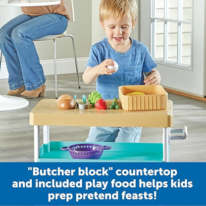 Learning Resources New Sprouts Prep ‘n’ Store Kitchen Island - Pretend Play Kitchen for Toddlers, Food Toys, Imaginative Role Play and Social Skills, Grocery Playset, Gifts for Boys and Girls