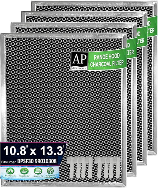 4X BPSF30 99010308 WB02X10707 compatible with GE and Broan QS WS NON-Ducted Thick Range Hood Charcoal Carbon Filters 10.8 X 13.3 X 0.09 inches (4)