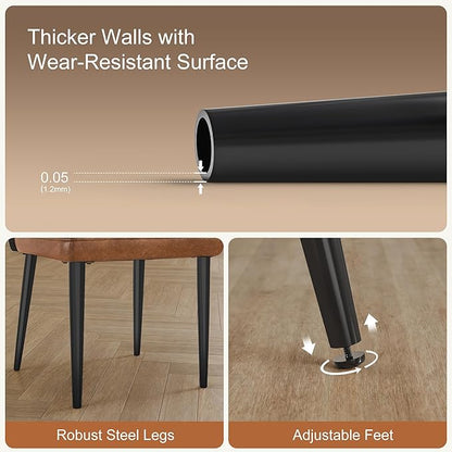 VECELO Upholstered PU Dining Chairs Set of 2, Kitchen Chairs with Padded Seat for Living Room, Dining Room, High Back and Steel Legs, Easy Assembly, Brown