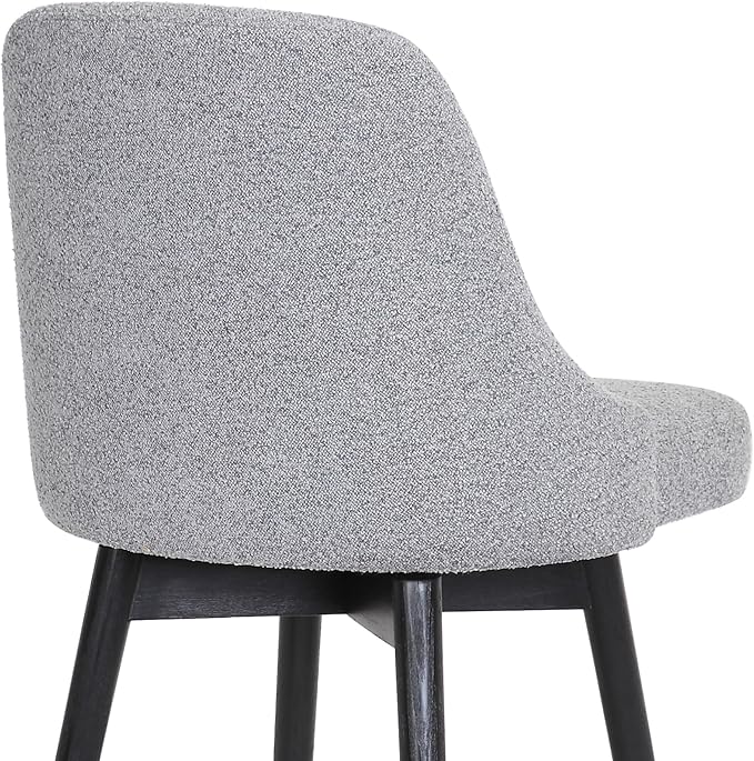 Armen Living Sicily Modern Farmhouse 26" Seat Height Swivel Black Wood Bar Stool for Kitchen Island Counter in Light Gray Fabric
