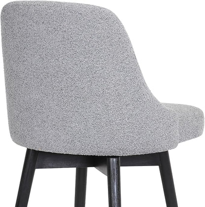 Armen Living Sicily Modern Farmhouse 26" Seat Height Swivel Black Wood Bar Stool for Kitchen Island Counter in Light Gray Fabric
