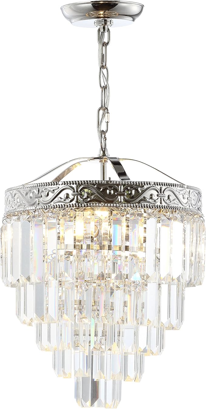 JONATHAN Y 12" Polished Nickel/Clear 2-Light LED Chandelier, Modern Tiered Pendant Light Fixture for Dining Room, Bedroom, Entryway with Clear Faceted Crystal Shade JYL9006A
