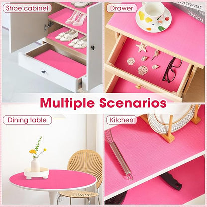 Drawer and Shelf Liner, Non-Slip Kitchen Cabinet Liners Non-Adhesive Thick Strong Grip Waterproof Washable Mats Protect Dresser Shelves Cupboard Bathroom Cabinets, Fuchsia, 18 in X 10 FT