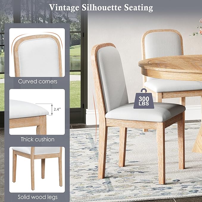 Merax Vintage Extendable Dining Table Set for 4-6 People, Rustic Farmhouse Kitchen Table with 4 Upholstered Chairs, 42 to 58 Inch Drop-Leaf Table with Distressed Finish, Natural Wood Wash