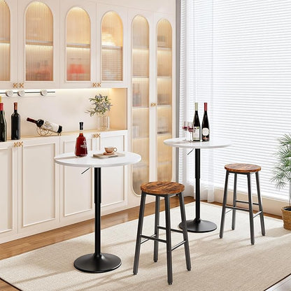 HOOBRO Bar Table, Height-Adjustable Round Pub Table 27-35.4 Inches with Sturdy Base, Modern Style, Easy to Assemble, Suitable for Small Space, White BW58BT01G1