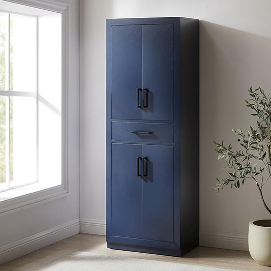 Crosley Furniture Isla Modern Kitchen Storage Pantry Cabinet with Shelves, Dining or Laundry Room, Navy