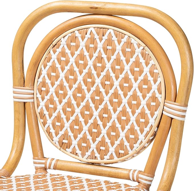 Bali & pari Mattie Rattan Bistro Counter Stool - Handwoven Accent Seating with Backrest for Kitchen Island or Indoor/Outdoor Lounge, Honey Natural & White