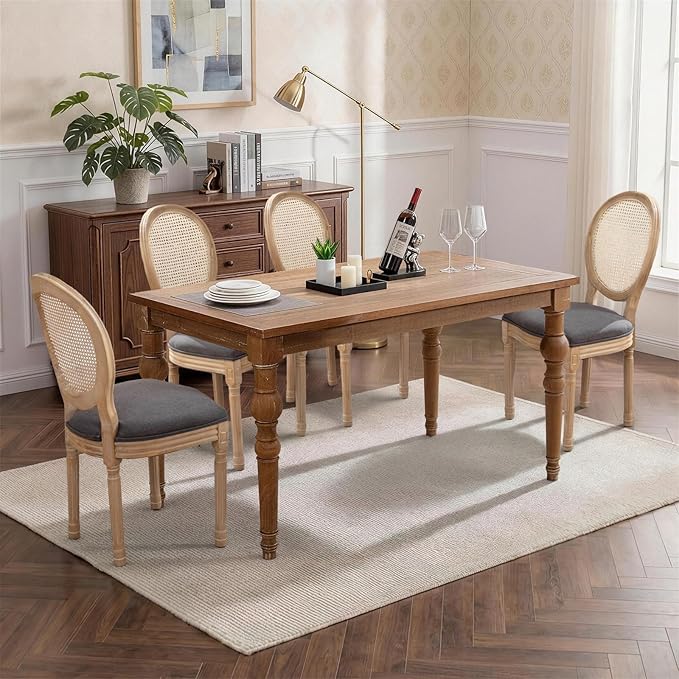 SoarFlash French Dining Chairs Set of 4, Vantage Dining Chair with Round Back, Farmhouse Country Rattan Dining Chair for Kitchen,Bedroom,Deep Grey