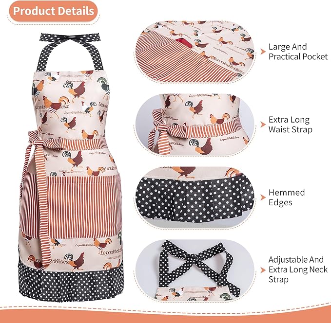 Lovely Flower Pattern Retro Aprons With Large Pockets for Women Girls Cooking Kitchen Bakery Mother's Gift