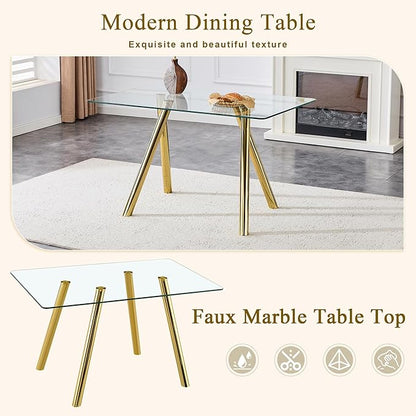 Rectangular Glass Dining Table 51 Inch Modern Rectangular Kitchen Table with Metal Legs Durable Stylish Dinner Table for Dining Room Kitchen