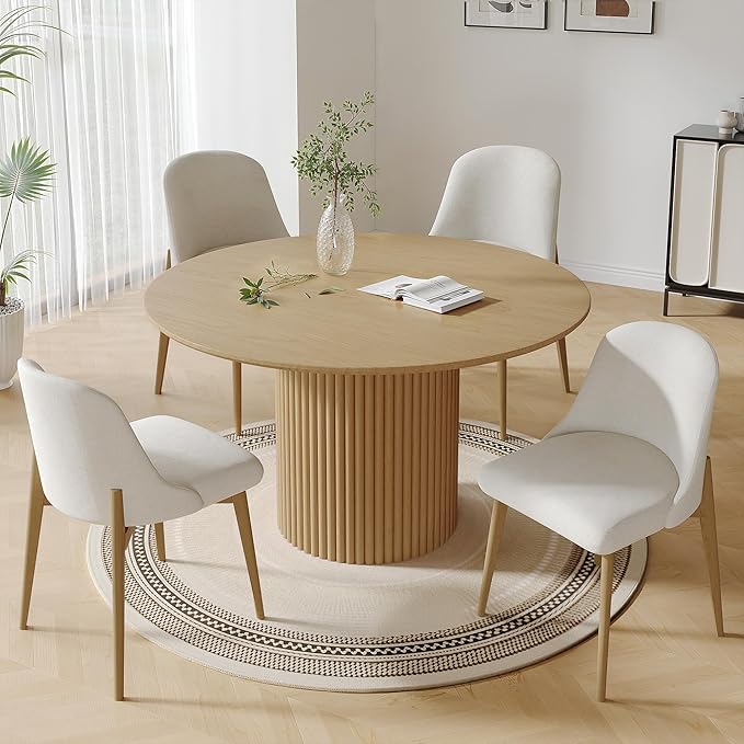 Casaphoria Upholstered Dining Chairs Set of 2, Mid Century Modern Fabric Kitchen Room Chairs with Solid Wood Legs & Comfortable Padded Seat, Ergonomic Side Chairs for Dining Room Living Room, Oak