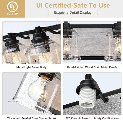 Vanity Lights for Bathroom Large 40", Farmhouse Rustic Vanity Light with Bubble Glass Shades, Gray 5 Light Bathroom Lighting Fixtures Over Mirror, Bath Wall Sconce Home Decor