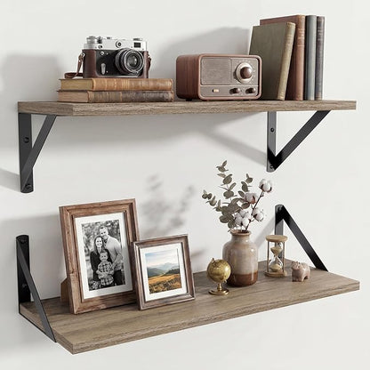 Axeman 20 Inch Floating Shelves | 8 Inch Deep Grey Wall Shelves Set of 2 | 20''W x 8''D Rustic Grey Wood Shelves for Bathroom Living Room Bedroom Kitchen