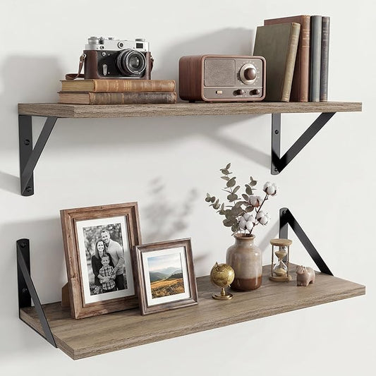 Axeman 20 Inch Floating Shelves | 8 Inch Deep Grey Wall Shelves Set of 2 | 20''W x 8''D Rustic Grey Wood Shelves for Bathroom Living Room Bedroom Kitchen