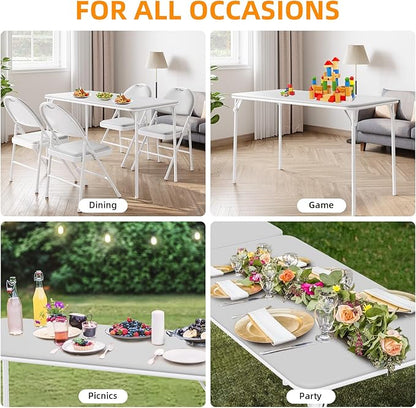 IDEALHOUSE 4 Feet Folding Table, Protable Foldable Card Table, Metal Legs Support, Upholstered PU Leather Tabletop, Heavy Duty, No Assembly Required, Perfet for Indoor and Outdoor, Gray