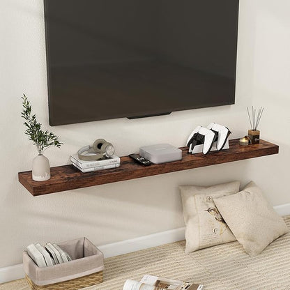 Fun Memories 55 Inch Floating Shelves for Wall, Fireplace Mantel Shelf with Invisible Heavy Duty Bracket, 8 Inch Deep Storage Shelf for Living Room, Kitchen, Farmhouse, Brown (2-Pack)