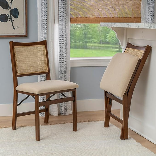Powell Kasi Brown and Natural Rattan Cane Fully Assembled Foldable Wooden Dining Side Chair