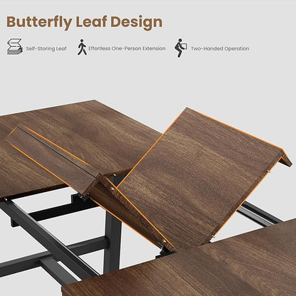 GarveeHome 63-83" Extendable Dining Table, Industrial Rectangular Dining Room Table for 6-8 People, Expandable Kitchen Table with Heavy Duty Metal Frame for Dining Room, Kitchen & Parties, Brown