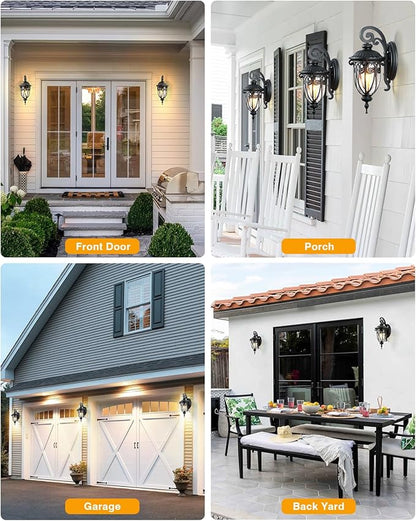 VIANIS Outdoor Light Fixture Dusk to Dawn, 2 Pack Outdoor Lights for House, Black Exterior Lighting Fixtures, Waterproof Outside Lights for House, Garage, Porch, Anti-Rust, Seeded Glass, Vintage Style