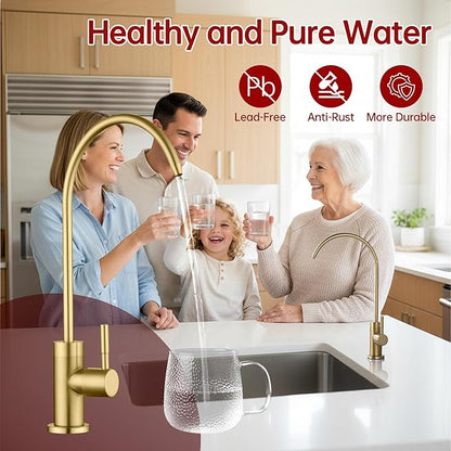 SUMERAIN NSF Certification 100% Lead-Free Kitchen Water Filter Faucet SUS304 Stainless Steel, Brushed Gold Drinking Water Faucet for Kitchen Sink