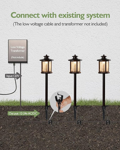 LITFIT Low Voltage Landscape Lighting, 12V 3.4W 155LM 3000K Outdoor Path Lights with Connectors, Crackled Shade, ORB Finish, Waterproof Aluminum LED Walkway Light Wired for Garden Yard, 4 Pack