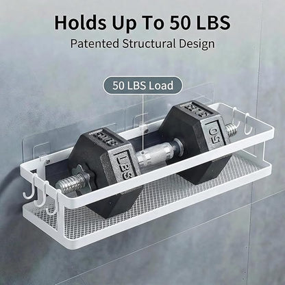 PUSDON 2-Pack 16.5" Extra Long Slim Shower Caddy, Adhesive Wall Mount Bathroom Organizer, Rustproof Open Frame Mesh Spice Rack for Kitchen, Holds 50LBS - White, Guardrail