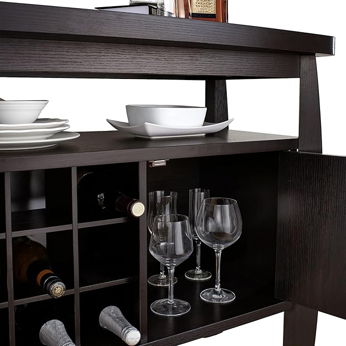 Furniture of America Clyton Modern Kitchen Buffet Storage Cabinet with Doors and Shelves, Wood Sideboard Table, Coffee Bars & 9 Grid Wine Rack, for Dining, Living Room, Dark Espresso
