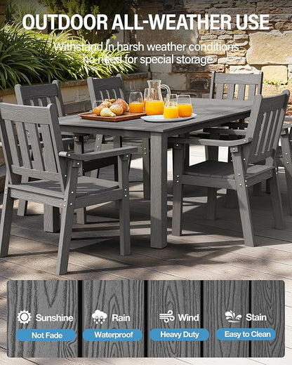 YEFU HIPS Patio Table Set: 7 Piece Patio Table and Chairs Outdoor Furniture Set with Umbrella Hole - Gray Modern Plastic Dining Sets 6 Person for Outside Deck with Metal Aluminum Frame