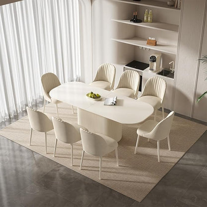 86.61" Oval Dining Table Set for 8, Modern Dining Room Table Set with 8 Dining Chairs, 9 Pieces Kitchen Tables with Oval Pedestal for Kitchen, Living Room, Cream White Dinner Tables