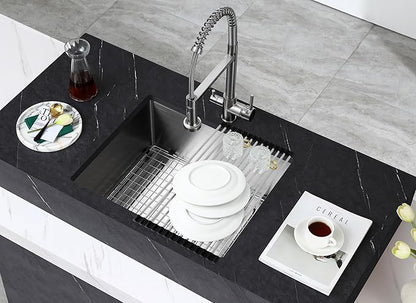 MENATT 20x16 Inch Undermount Kitchen Sink, 18 Gauge 304 Stainless Steel Single Bowl with R10 Corner, Roll-up Drying Rack & Bottom Grid Mat, 9" Deep Compact Sink for Small Kitchen, Bar, Prep Station