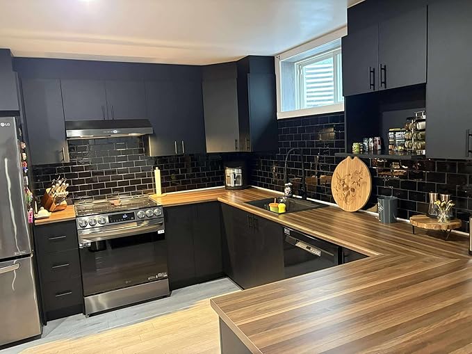 STICKGOO 10-Sheet Backsplash Peel and Stick Subway Tile, Black Self Adhesive Vinyl Wall Tiles, Stick on Backsplash for Kitchen and Bathroom(Thicker Design)