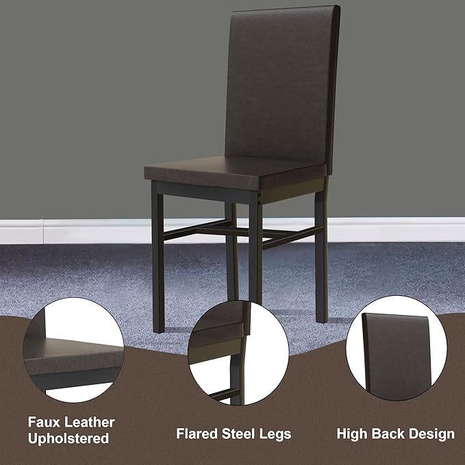 tantohom Dining Table Set for 4, Space Saving Kitchen Table and Chairs Set of 4, 5 Piece Modern Dining Room Table Set with Faux Marble Top and PU Leather Chairs for Small Space, Apartment