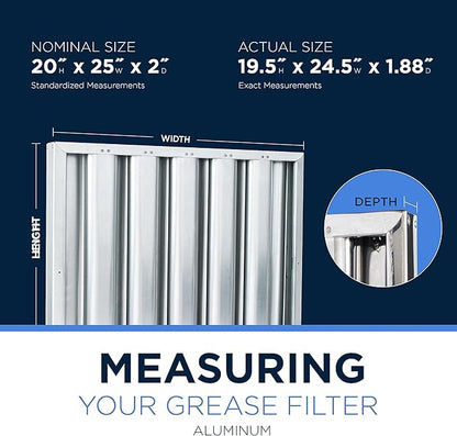 Kleen-Gard Aluminum Commercial Kitchen Hood Filter, Range Hood Baffle Grease Filter for Restaurant Kitchen Exhaust Hoods, 20H x 25W | Actual Size: 19.5H x 24.5W x 1.88D inches | (Pack of 2)
