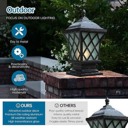 Outdoor Column Lights, 24.4″ Modern Column Lamp IP54 Waterproof Glass Post Light Outdoor E26 Aluminum Fence Post Light Fixtures for Villa Garden Park Lighting Black Pillar Lights