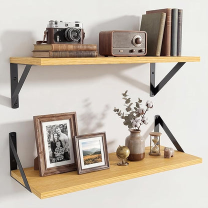 Axeman 20 Inch Floating Shelves | 8 Inch Deep Oak Wall Shelves Set of 2 | 20''W x 8''D Rustic Oak Shelves for Bathroom Living Room Bedroom Kitchen
