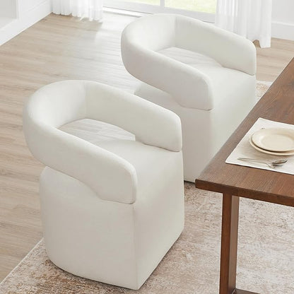 KISLOT Upholstered Dining Chairs with Removable Casters Barrel Side Armchair with Rollers for Diningroom Bedroom Livingroom Reading Room, Ivory, Set of 1