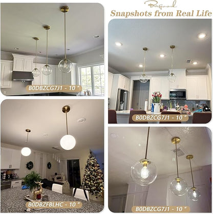 Bagood 8" Globe Pendant Light Gold 2 Pack Mid Century Pendant Light Globe Pendant Lights Kitchen Island Brushed Brass Finished with Clear Glass Adjustable Ceiling Light Fixtures for Dining Room Bar