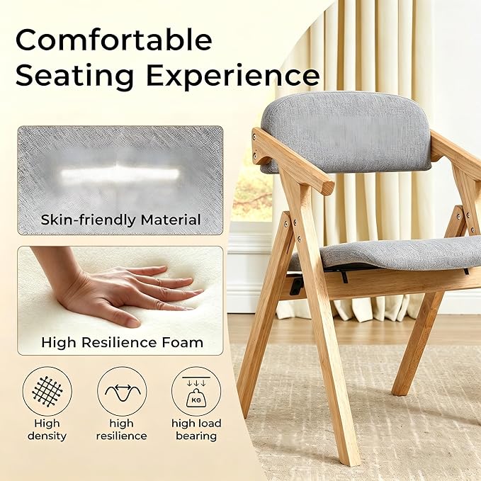 Folding Chairs with Padded Seats,Wooden Stackable Dining Chair,Easy to Store Foldable Dining Chairs for Kitchen, Living Room, Wedding Party Picnic (Dark Gray)