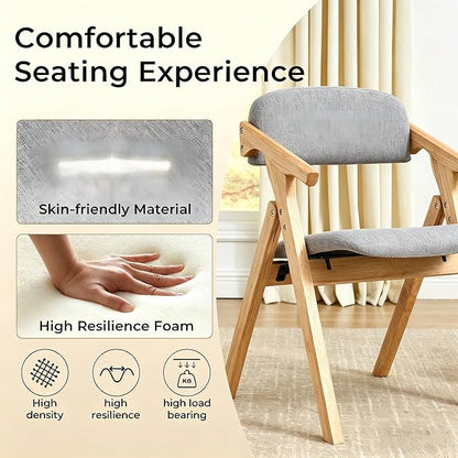 Folding Chairs with Padded Seats,Wooden Stackable Dining Chair,Easy to Store Foldable Dining Chairs for Kitchen, Living Room, Wedding Party Picnic (Dark Gray)